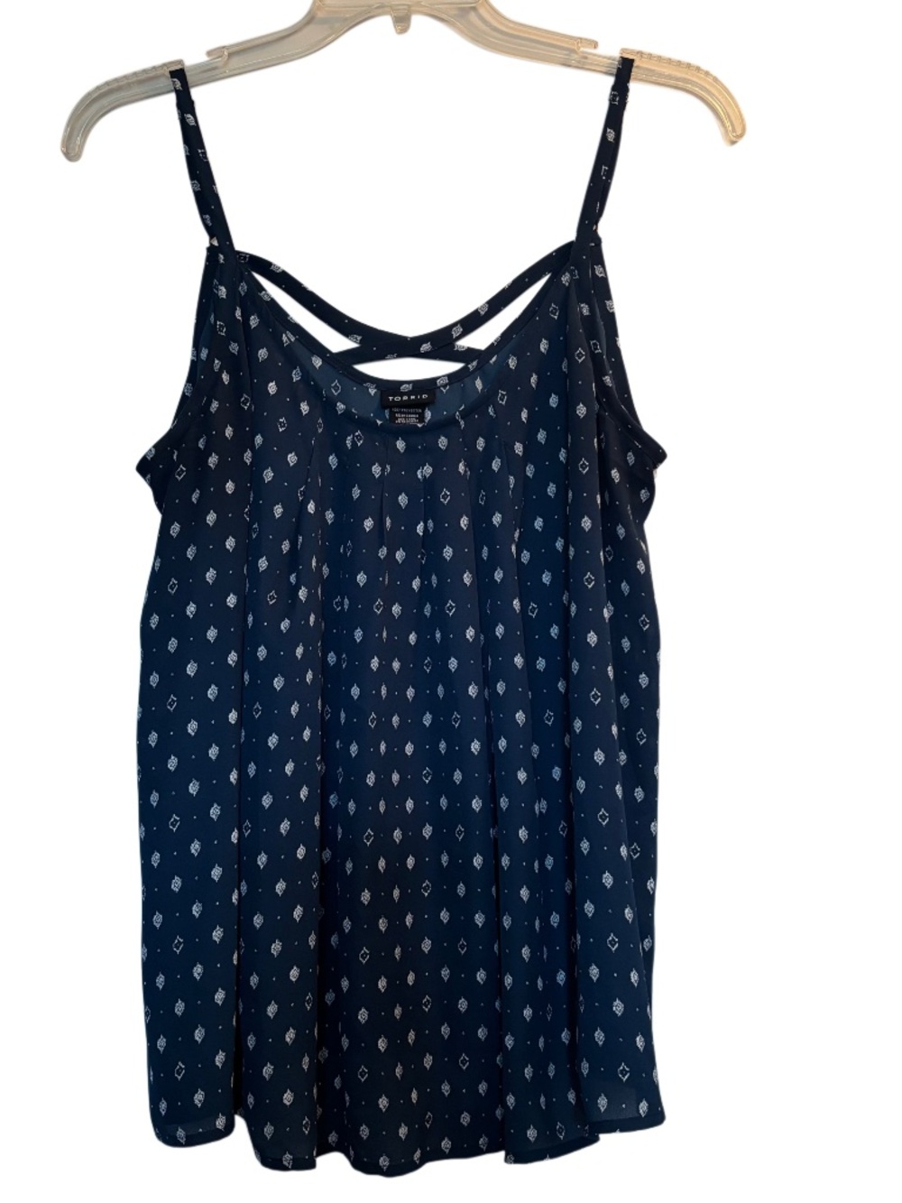 Women’s Torrid Geo Print Georgette Crisscross Cami in Blue Sz 1